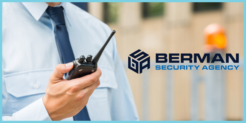 Berman Security Agency log over person with walkie-talkie